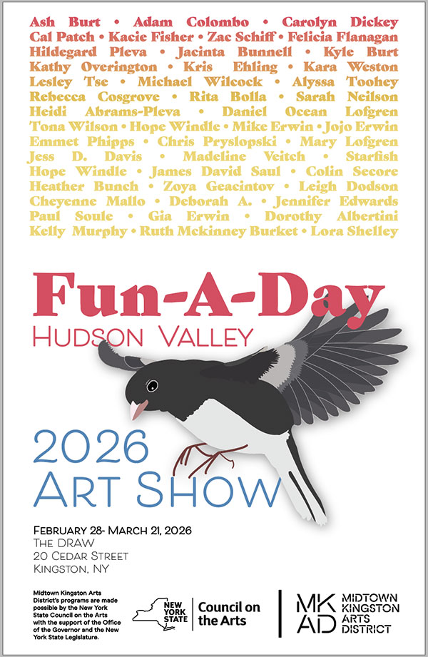 fun-a-day hudson valley 2-26 booklet cover featuring names of artists and bird logo