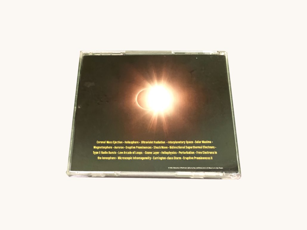 CD case: Coronal Mass Ejection, back, with eclipse image and track list