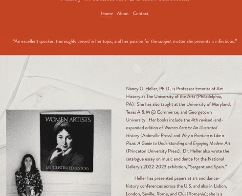 screenshot from Nancy G/ heller website with 1980s photo of Nancy and text