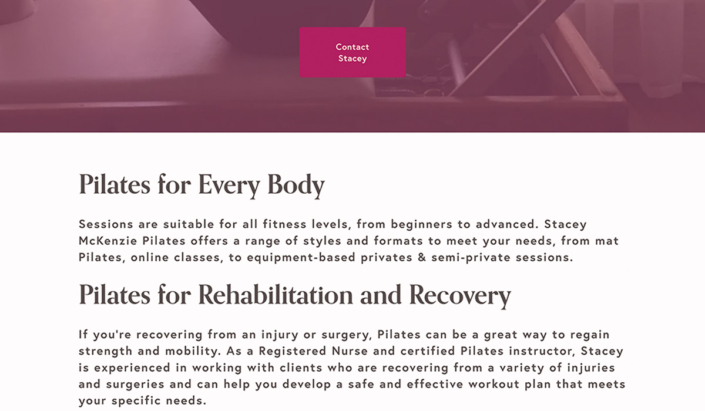 Stacey McKenzie Pilates Website Screenshot 3