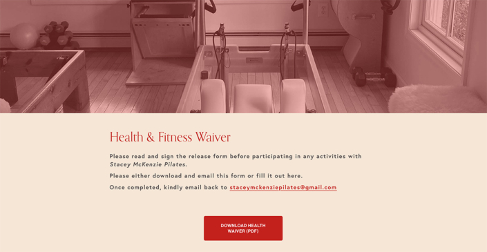 stacey website waiver page