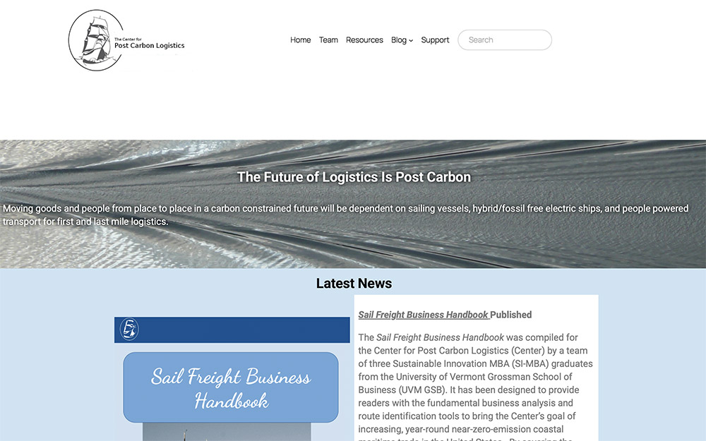 Before: Home Page screenshot from old Center for Post Carbon Logistics website